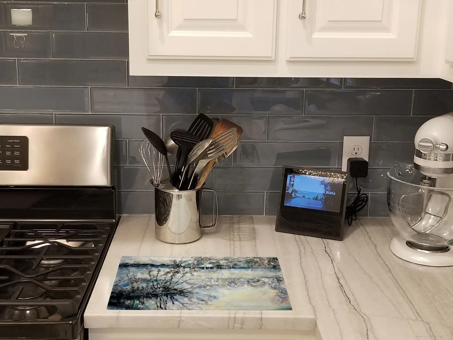 Artisan Glass Cutting Board – "Early Morning Reflection"