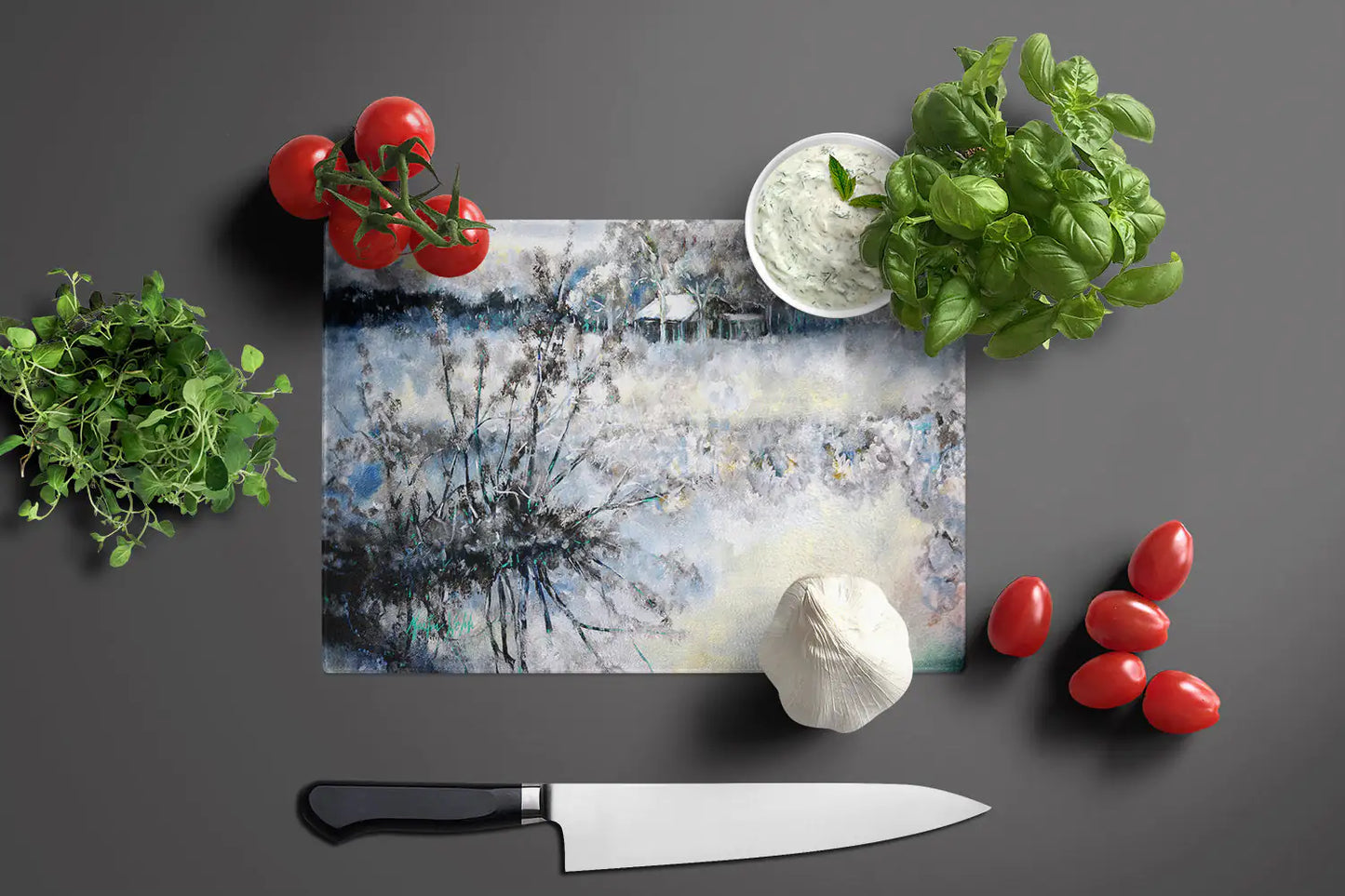 Artisan Glass Cutting Board – "Early Morning Reflection"