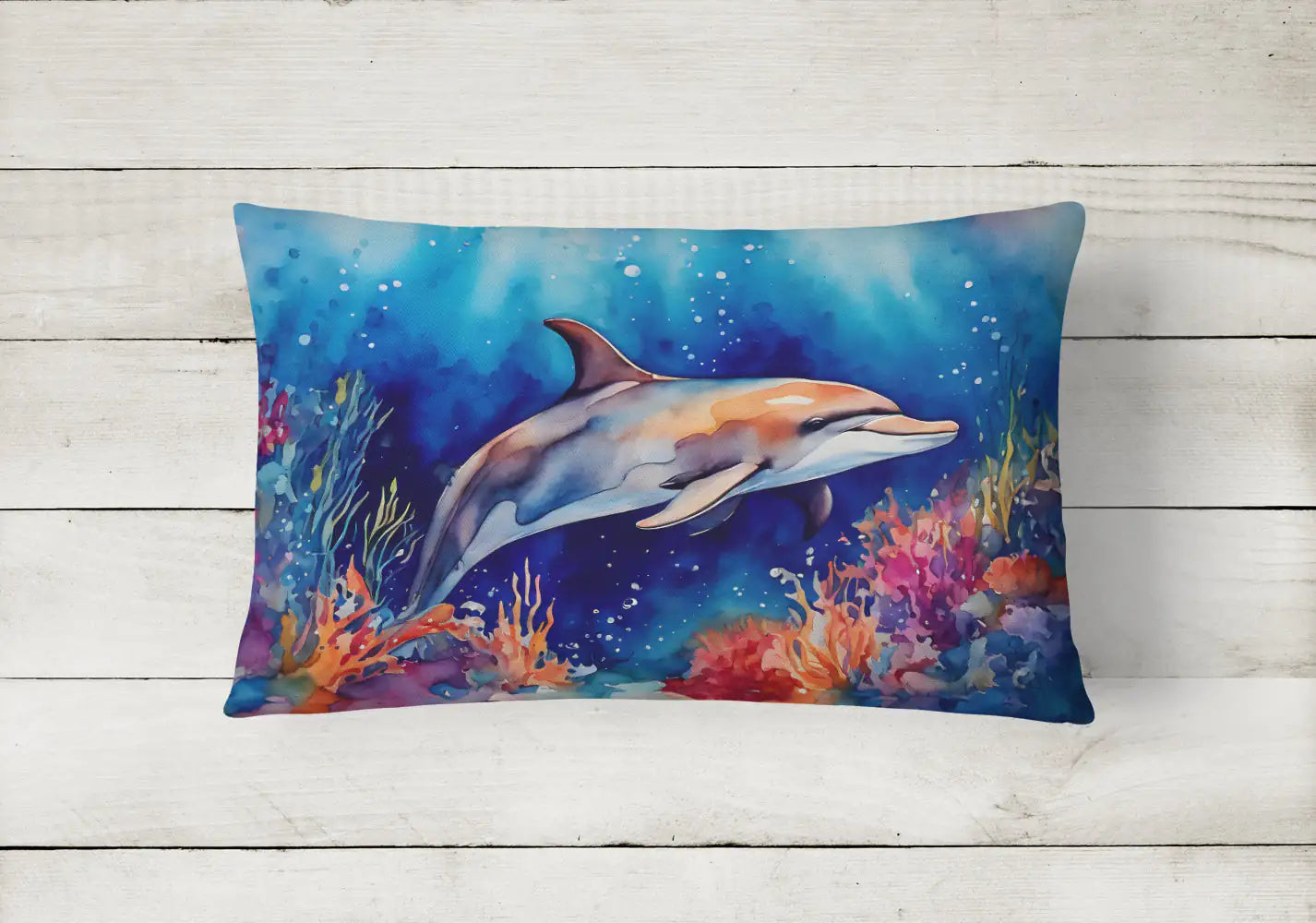 Dolphin Throw Pillow – Vibrant Coastal Cushion for Indoor & Outdoor Decor