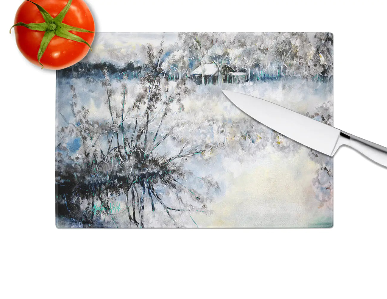 Artisan Glass Cutting Board – "Early Morning Reflection"
