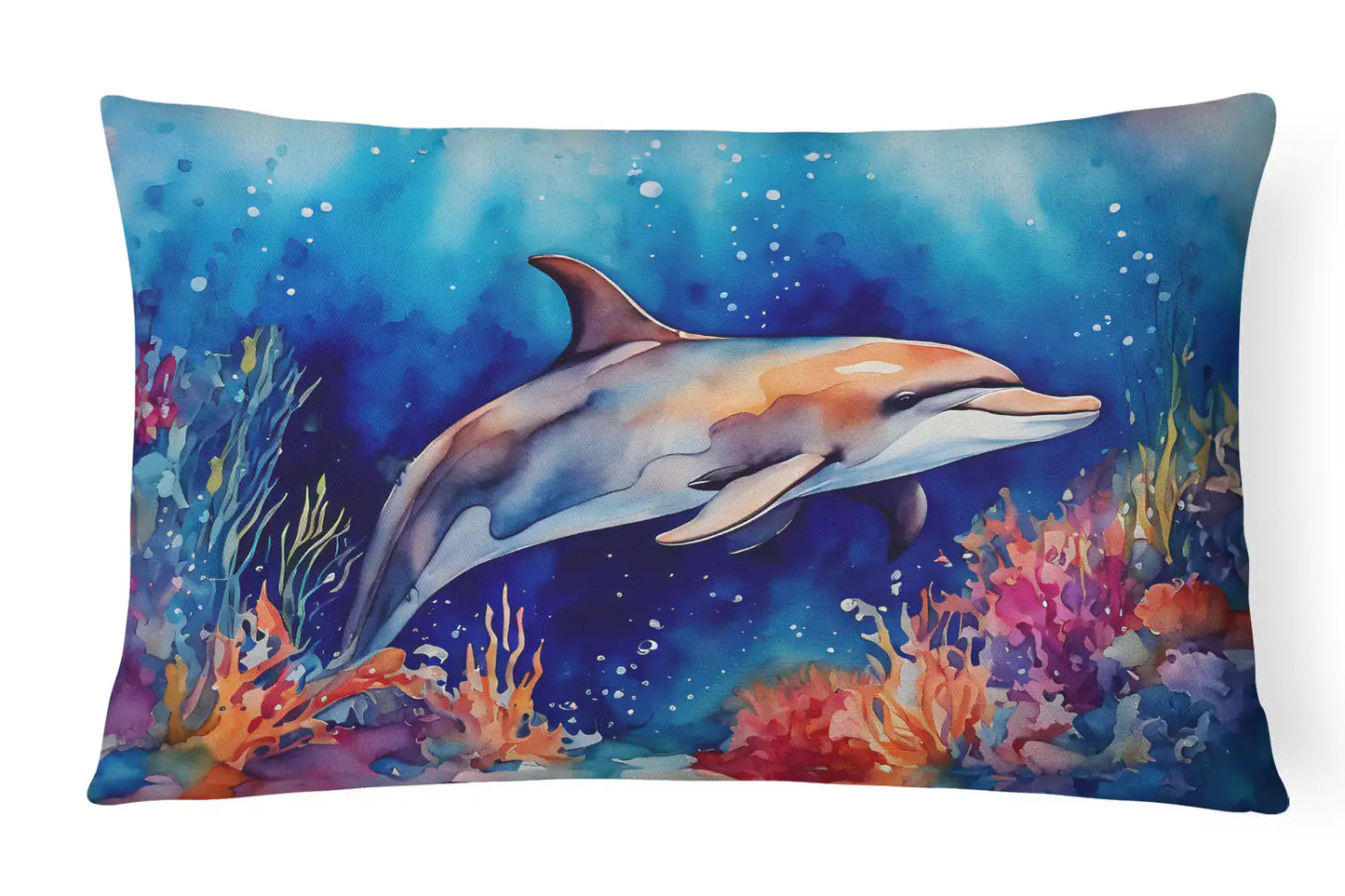 Dolphin Throw Pillow – Vibrant Coastal Cushion for Indoor & Outdoor Decor