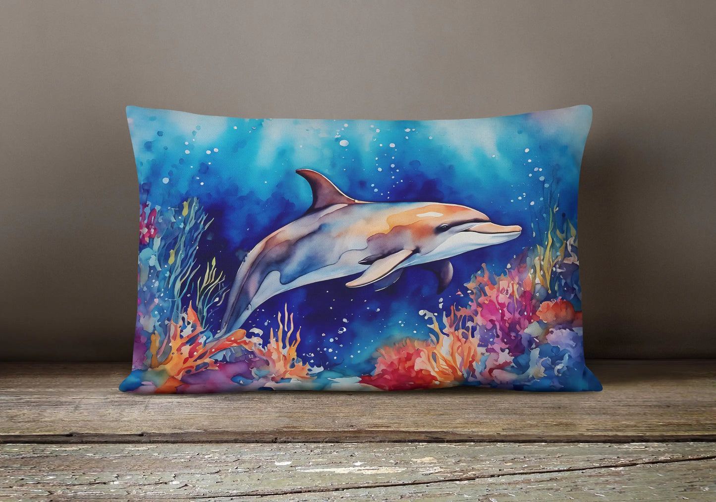 Dolphin Throw Pillow – Vibrant Coastal Cushion for Indoor & Outdoor Decor