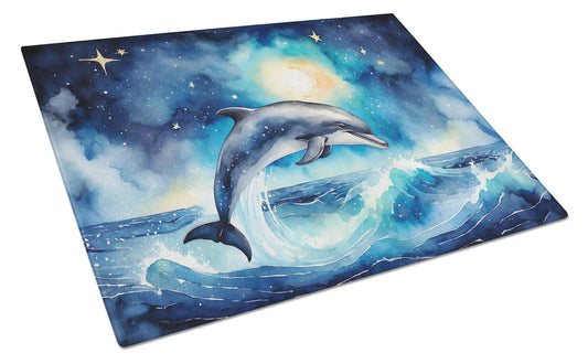 Dolphin in a Starry Sea – Tempered Glass Cutting Board